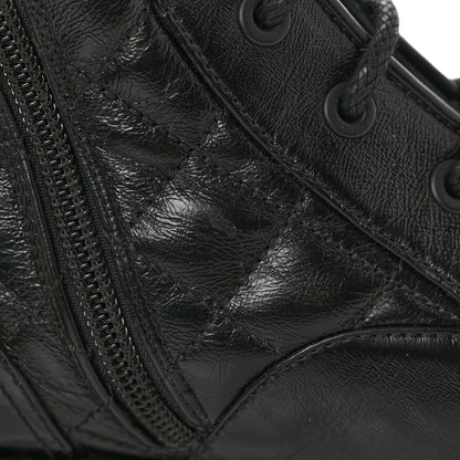 Chanel Shiny Calfskin Patent Quilted Chain Lace Up Combat Boots 37 Black 10 of 15