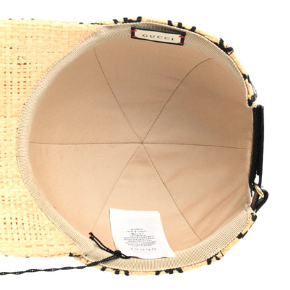 Gucci Raffia GG Monogram Elaphe Embroidered Aisha Baseball Hat L Ivory Black 7 of 8
