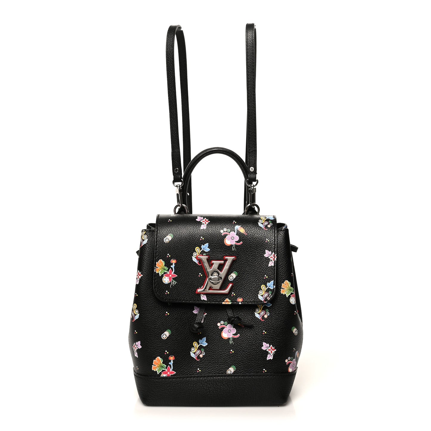 Calfskin Flower Lockme Mini Backpack Black Multicolor