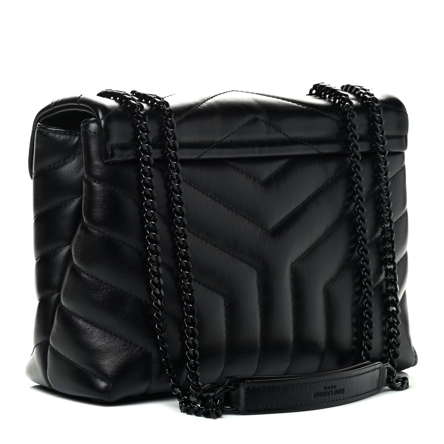 Calfskin Y Quilted Monogram Small Loulou Chain Satchel Black