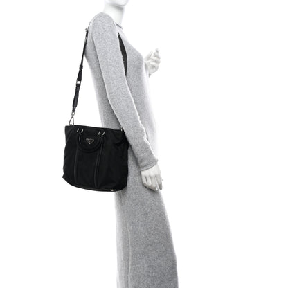 Prada Tessuto Nylon Saffiano Tote Black 2 of 9