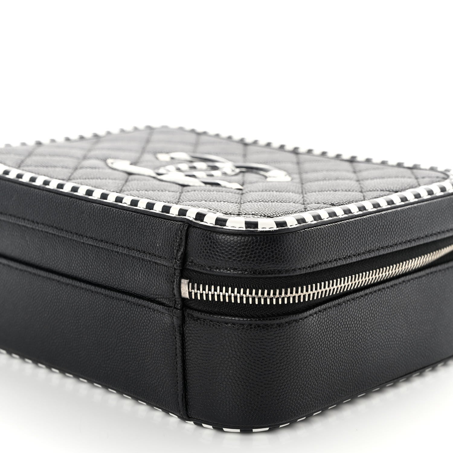 Chanel Caviar Quilted Striped Medium CC Filigree Vanity Case Black White 10 of 10