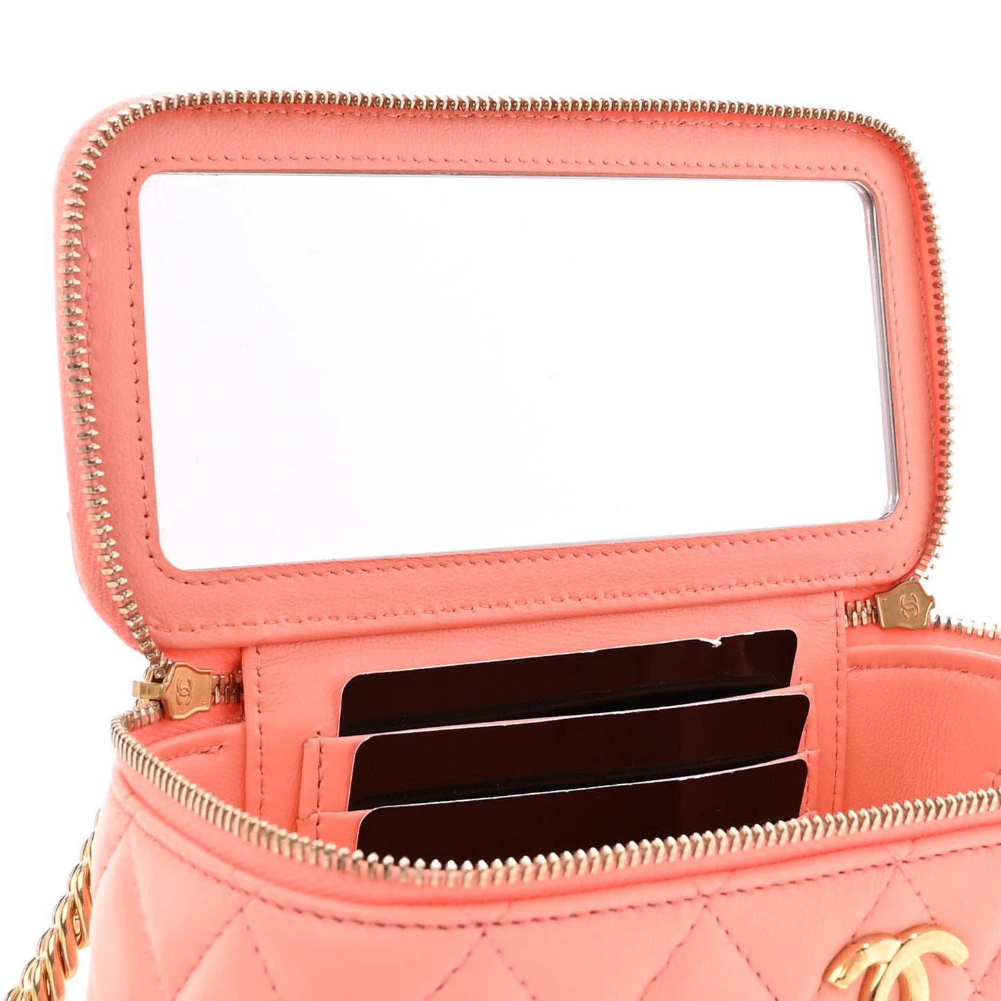 Lambskin Resin Quilted Vanity Case With Chain Pink