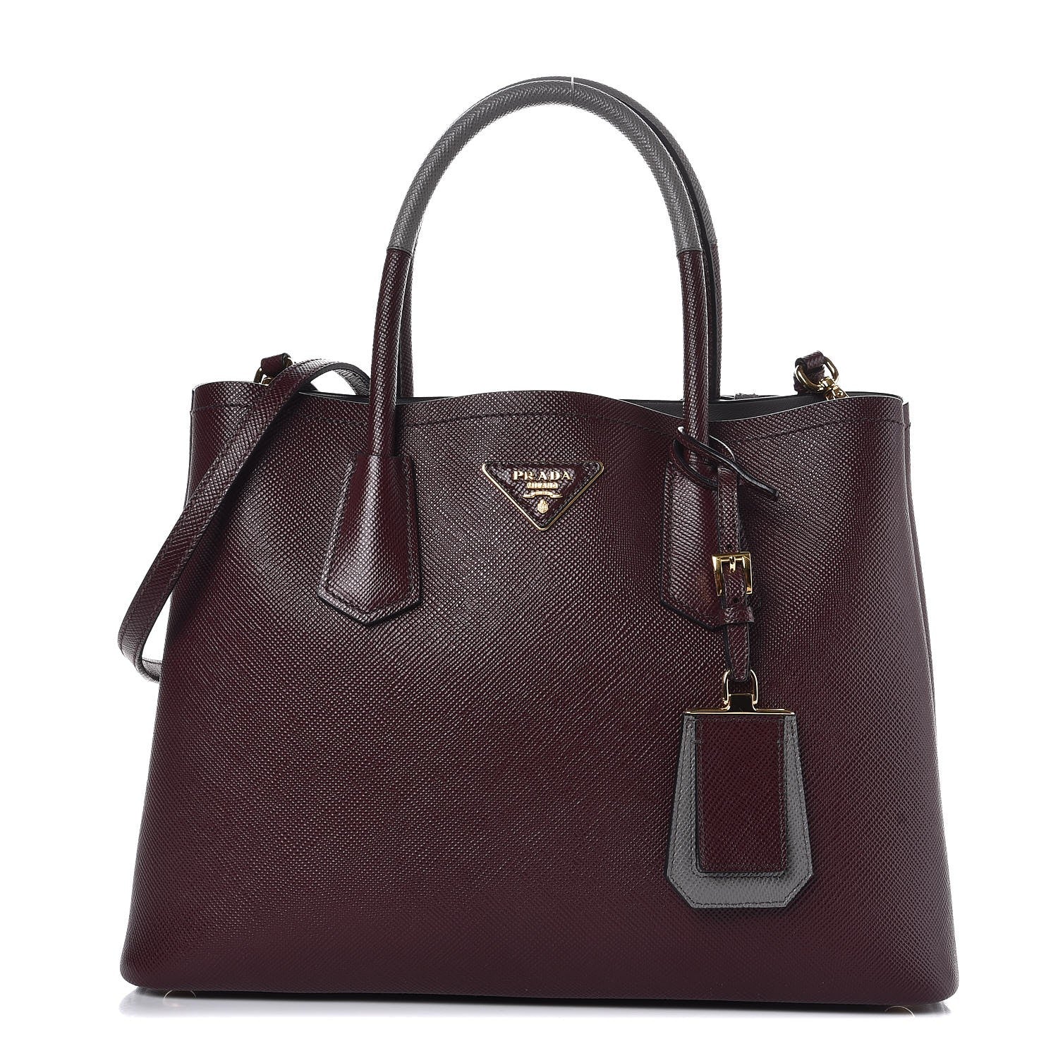 Prada Saffiano Cuir Small Bi-Color Double Bag Granato Marmo 1 of 6