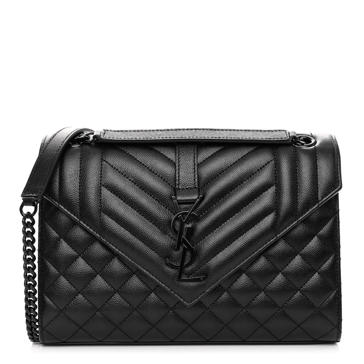 Saint Laurent Grain De Poudre Textured Mixed Matelasse Triquilt Medium Monogram Monochrome Satchel Black 1 of 10