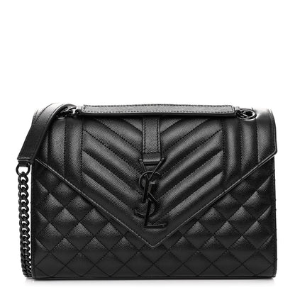 Saint Laurent Grain De Poudre Textured Mixed Matelasse Triquilt Medium Monogram Monochrome Satchel Black 1 of 10