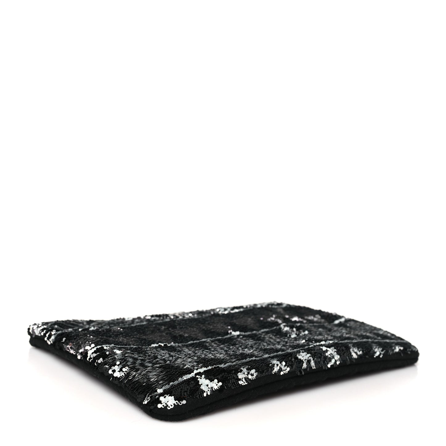 Sequin Wool Quilted Cosmetic Pouch Black Silver