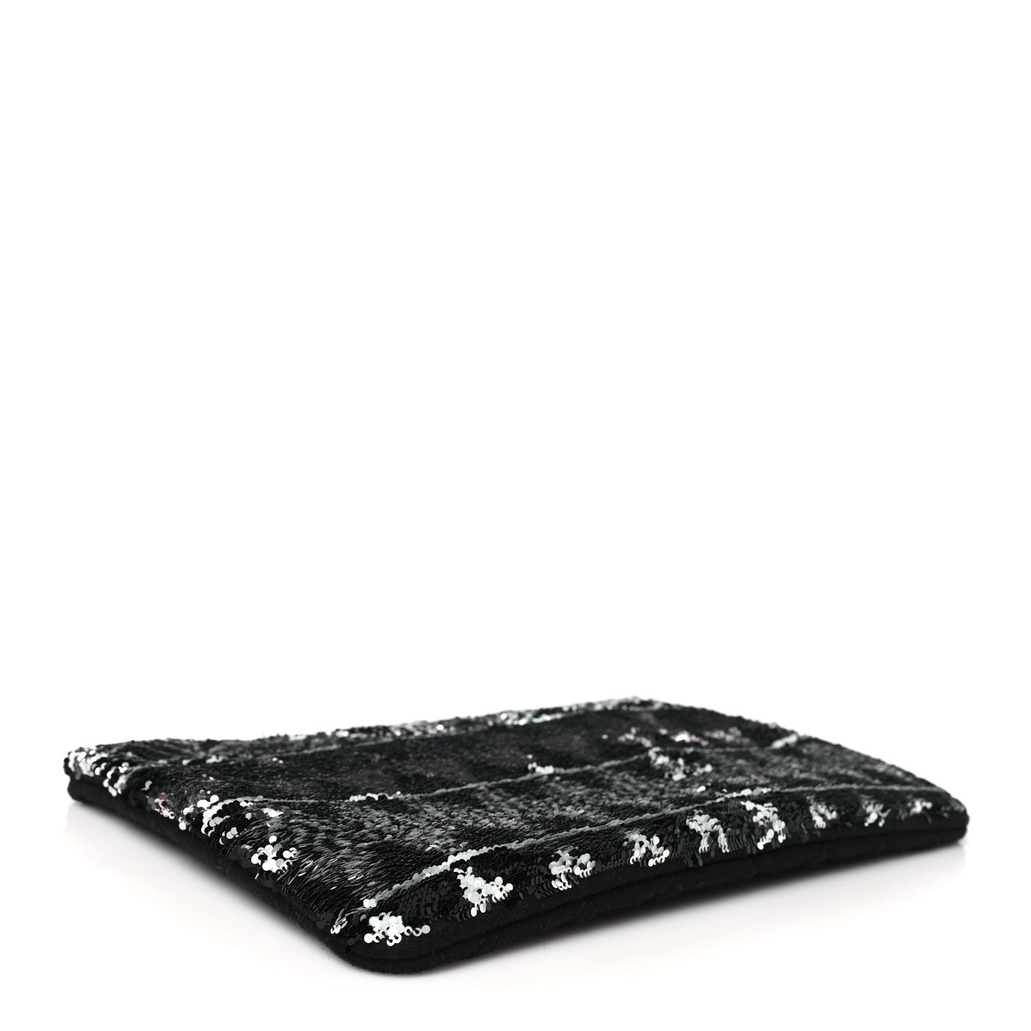 Chanel Sequin Wool Quilted Cosmetic Pouch Black Silver 4 of 9