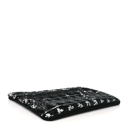 Chanel Sequin Wool Quilted Cosmetic Pouch Black Silver 4 of 9