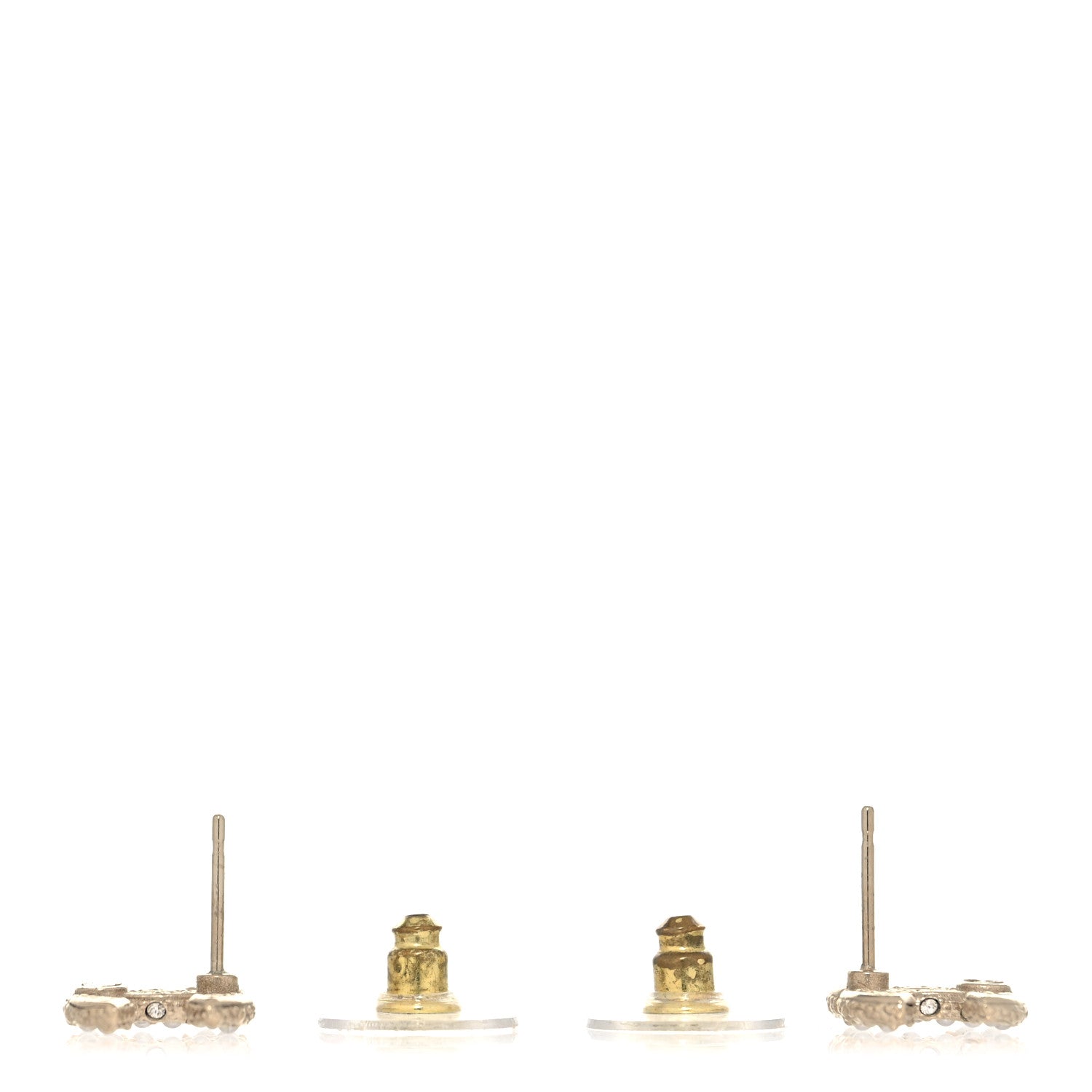 Chanel Metal Graduated Pearl Crystal CC Earrings Light Gold 3 of 5