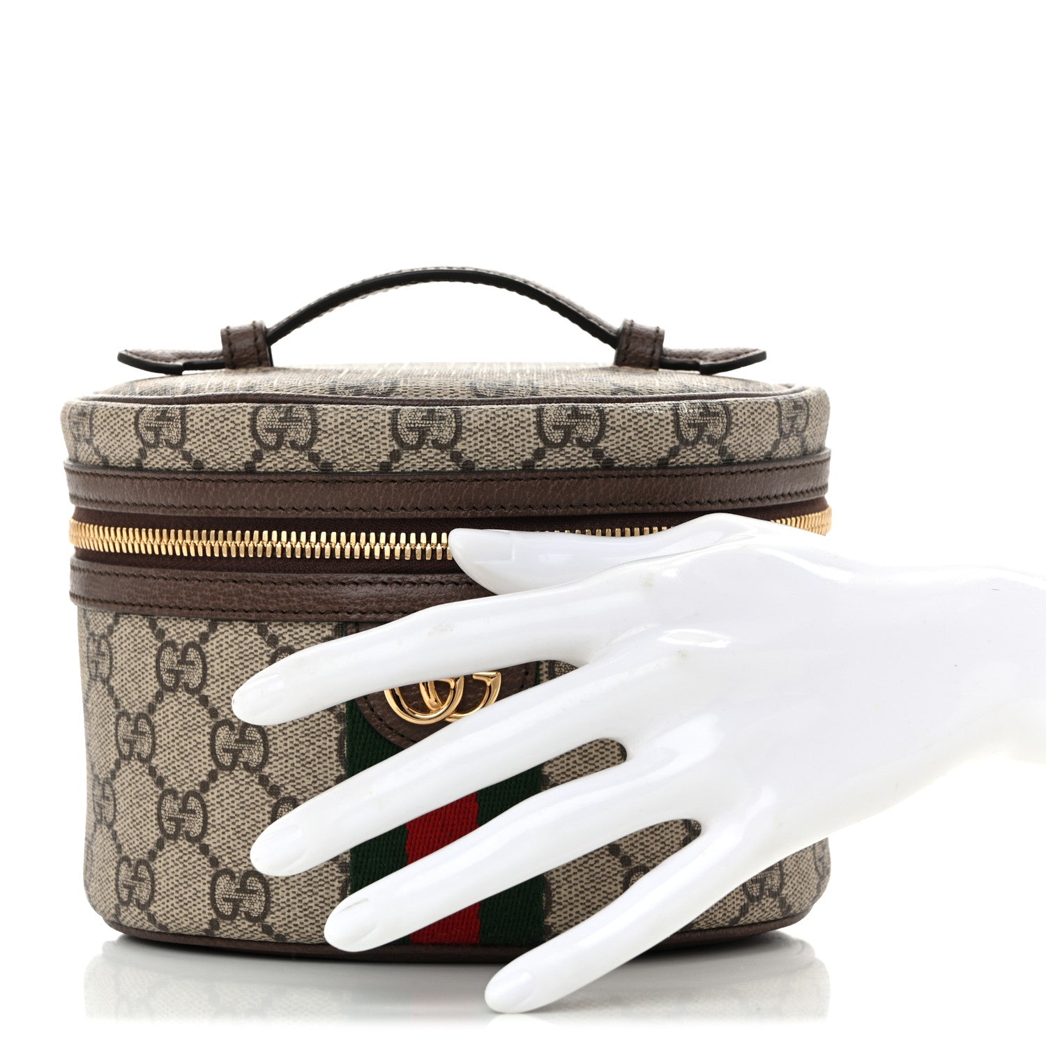 Gucci GG Supreme Monogram Textured Calfskin Web Ophidia Vanity Cosmetic Case Beige Ebony New Acero 2 of 10