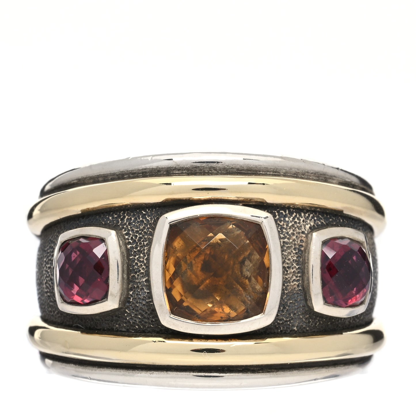 Sterling Silver 14K Yellow Gold Citrine Rhodolite Garnet 15mm Renaissance Ring 54 7