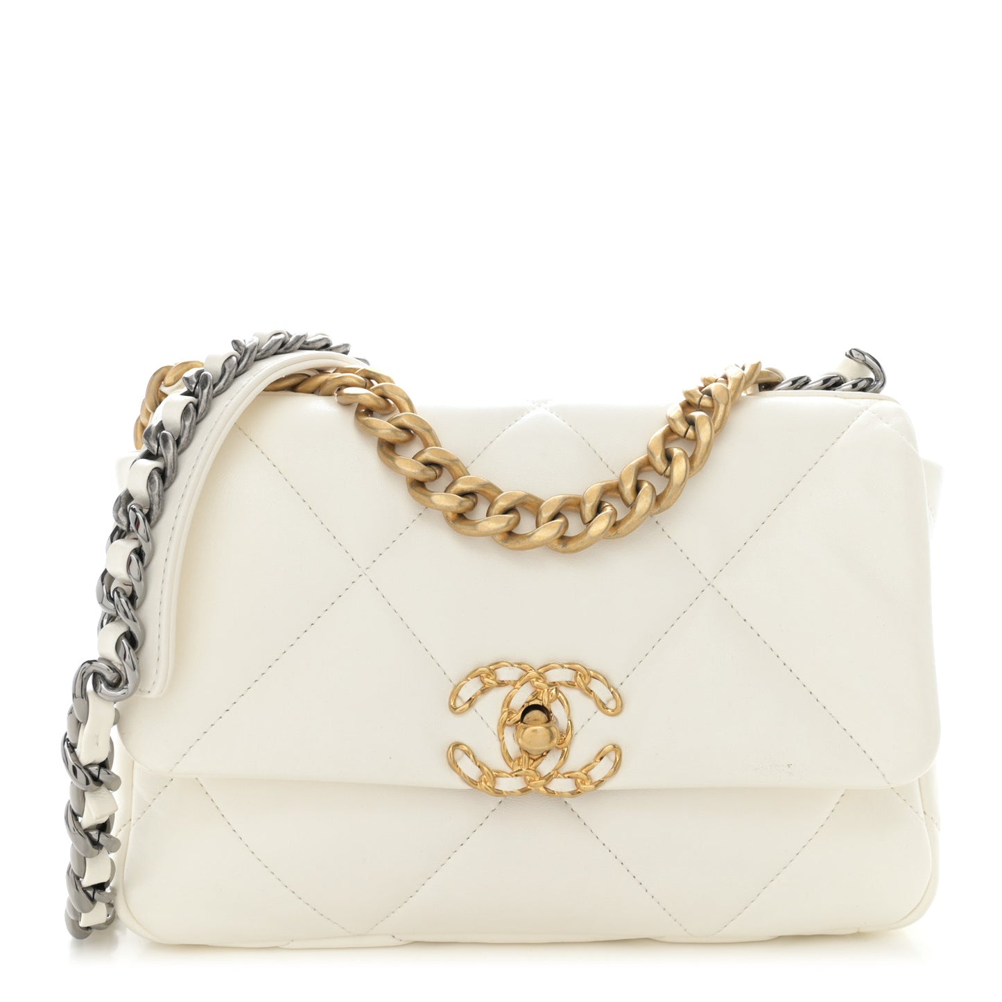 Goatskin Quilted Medium Chanel 19 Flap White