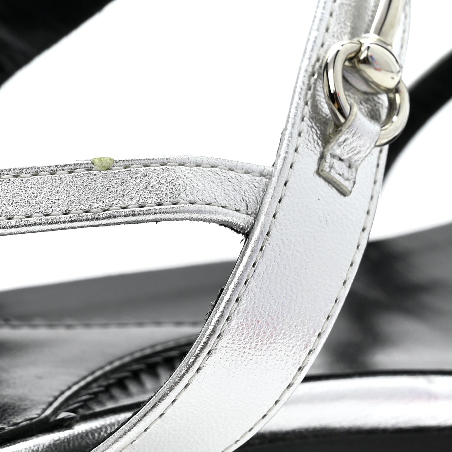 Metallic Calfskin Horsebit Divine Slingback Sandals 38 Silver