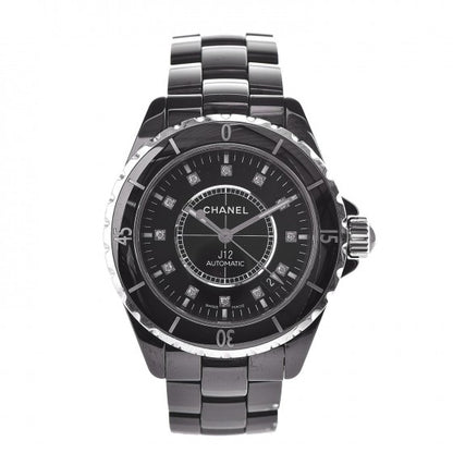 Chanel Stainless Steel Ceramic Diamond 38mm J12 Automatic Watch Black 1 of 7