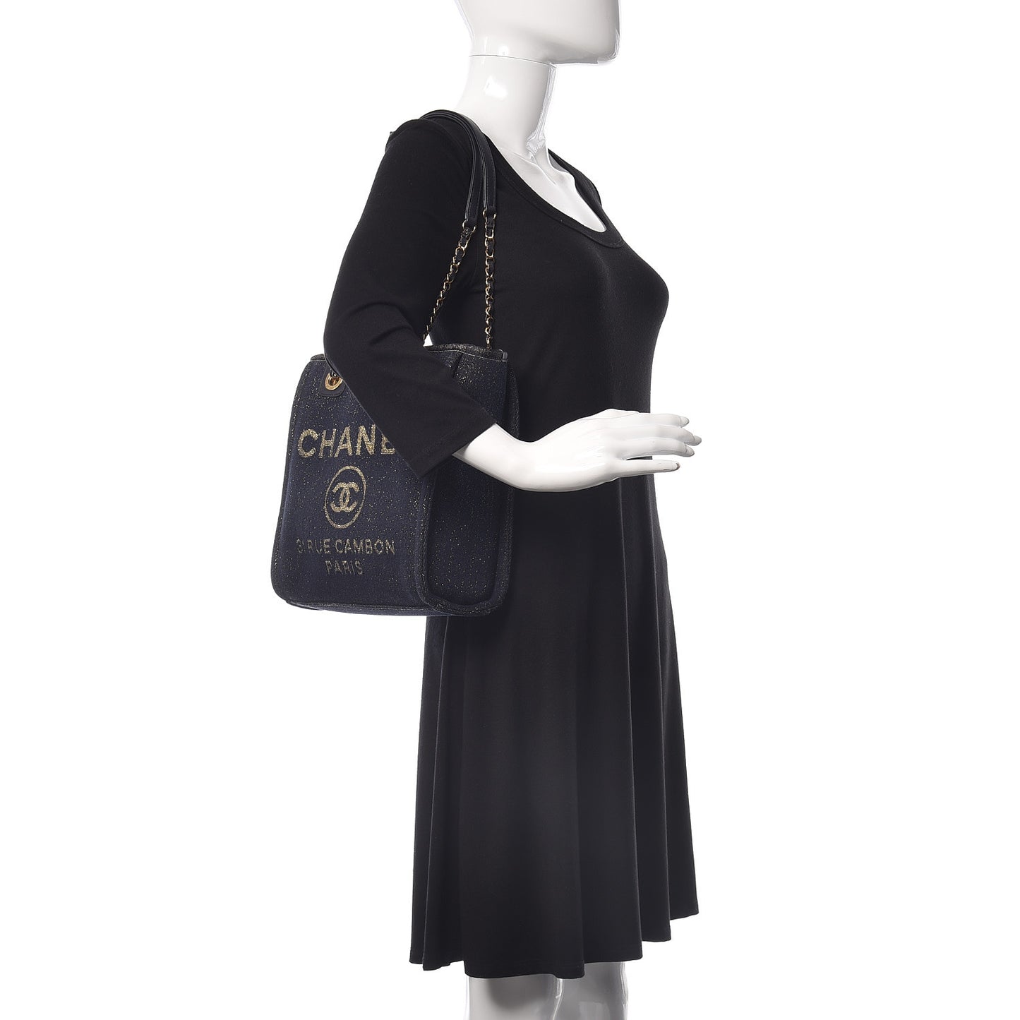 Lurex Canvas Mini Deauville Tote Navy Blue Gold