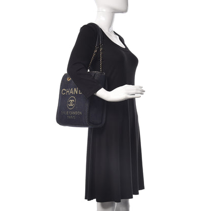 Chanel Lurex Canvas Mini Deauville Tote Navy Blue Gold 2 of 10