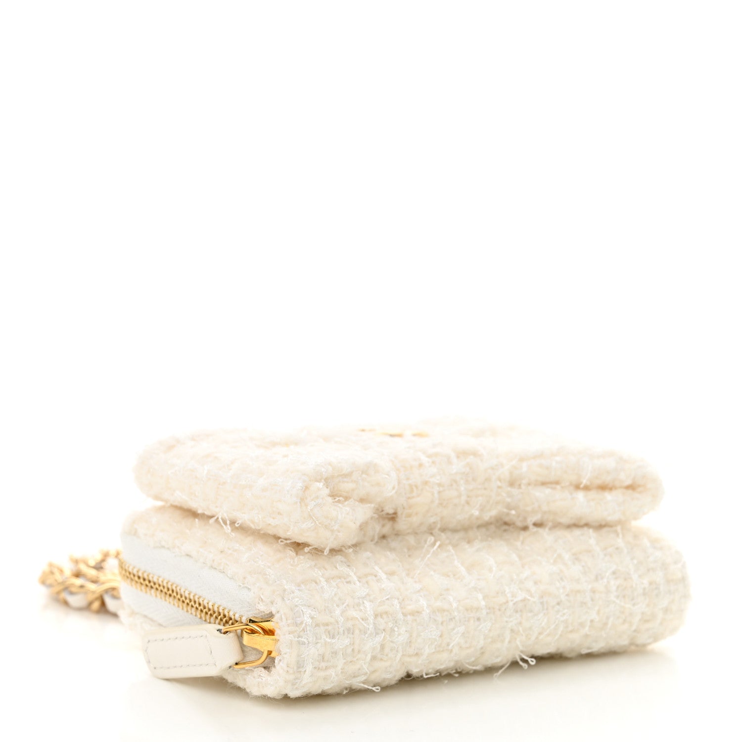 Chanel Tweed Quilted Bow Flap Card Holder On Chain White 4 of 12