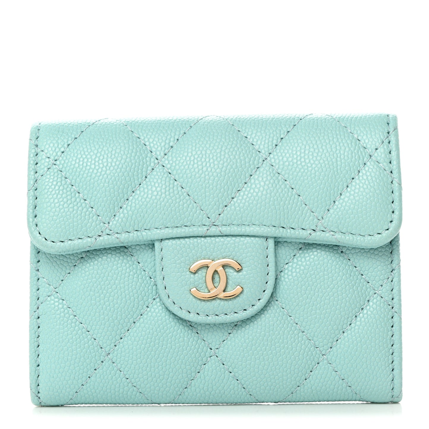 Caviar Quilted Flap Card Holder Wallet Light Blue