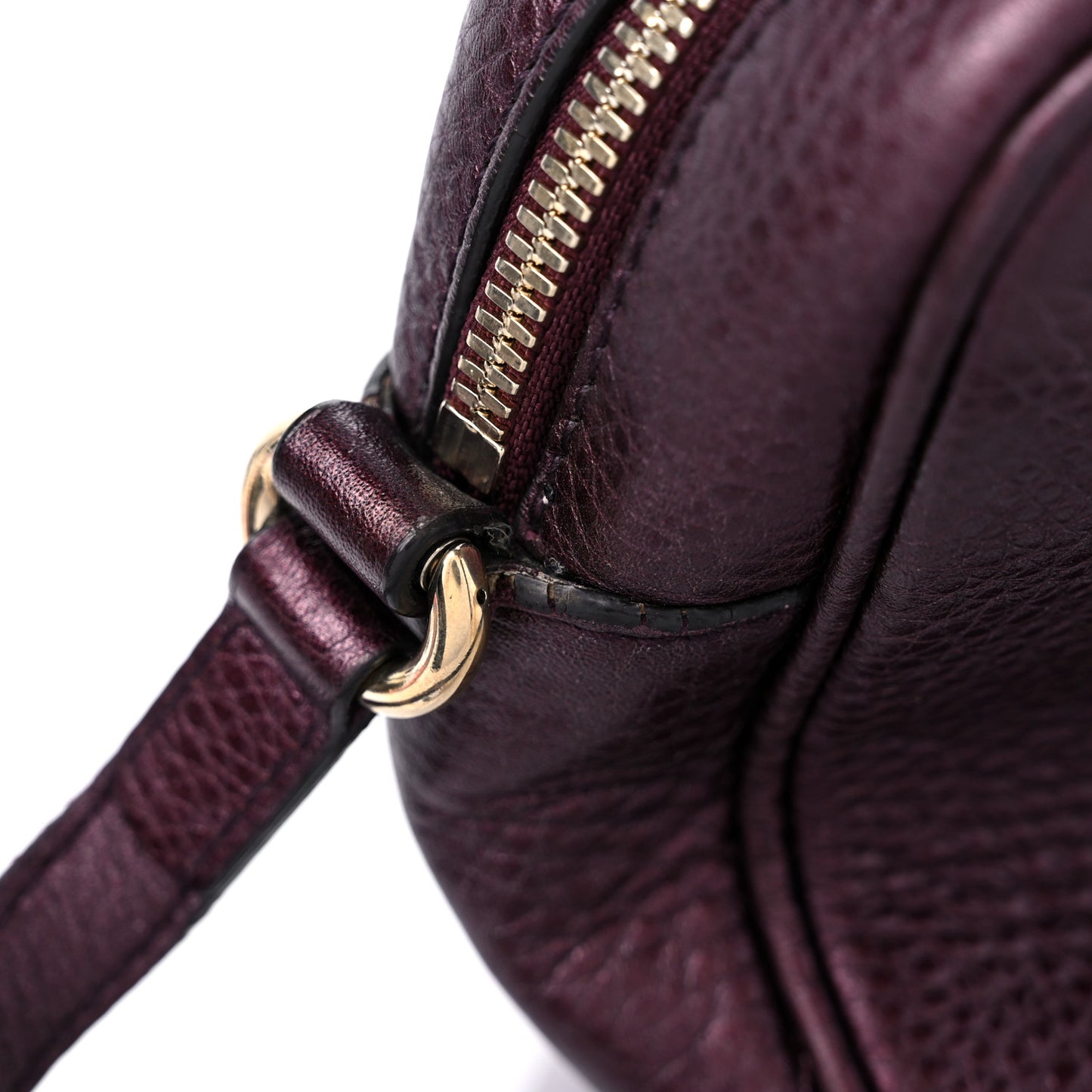Metallic Pebbled Calfskin Small Soho Disco Bag Burgundy