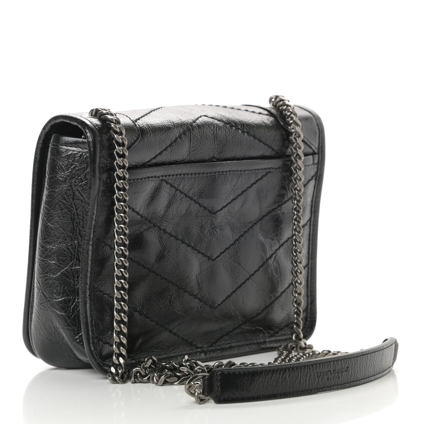 Crinkled Calfskin Matelasse Monogram Niki Chain Wallet Black