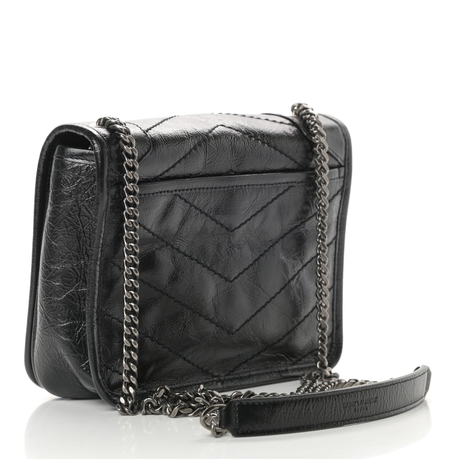 Saint Laurent Crinkled Calfskin Matelasse Monogram Niki Chain Wallet Black 3 of 11