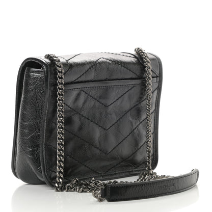 Saint Laurent Crinkled Calfskin Matelasse Monogram Niki Chain Wallet Black 3 of 11