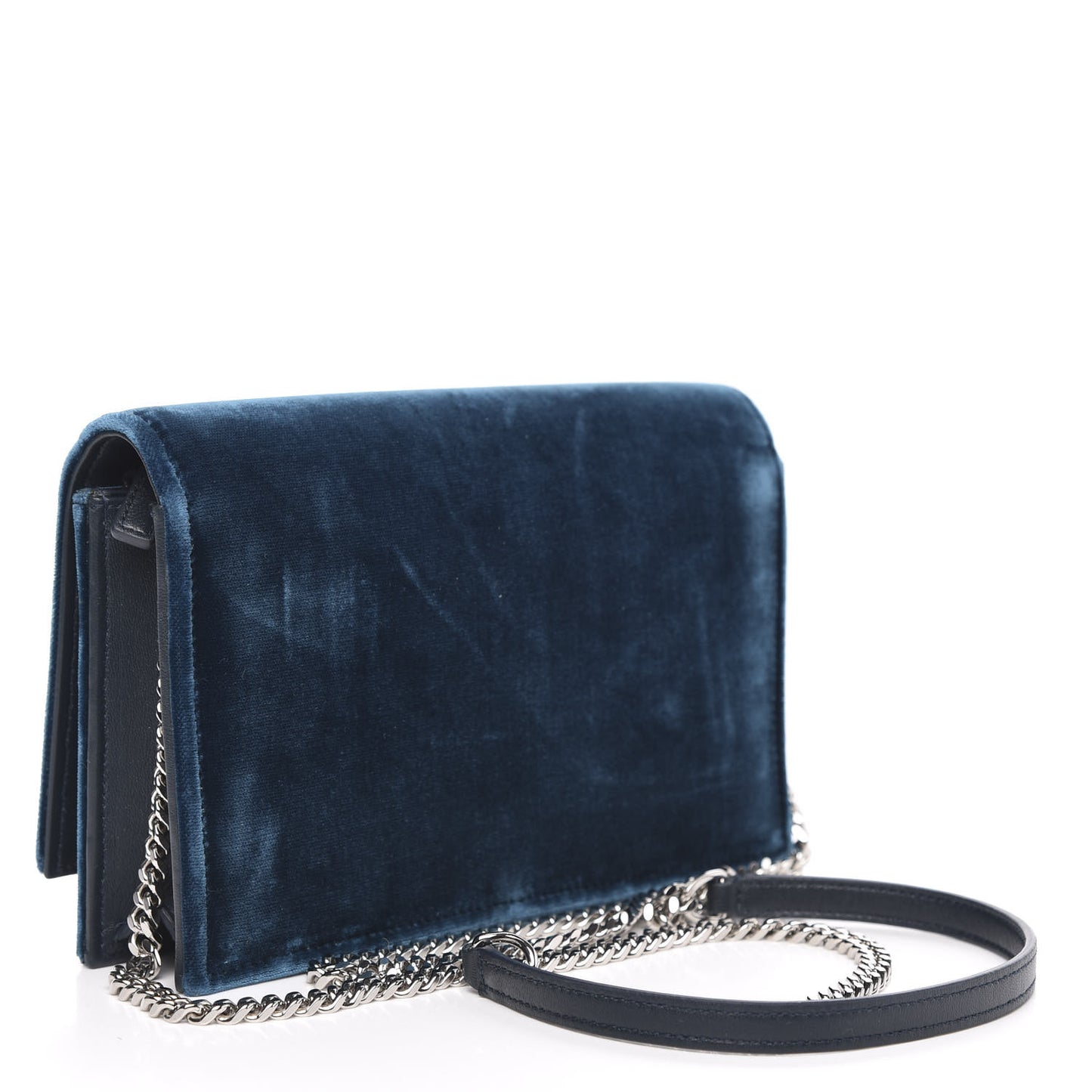 Velvet Crystal Monogram Kate Tassel Chain Wallet Blue