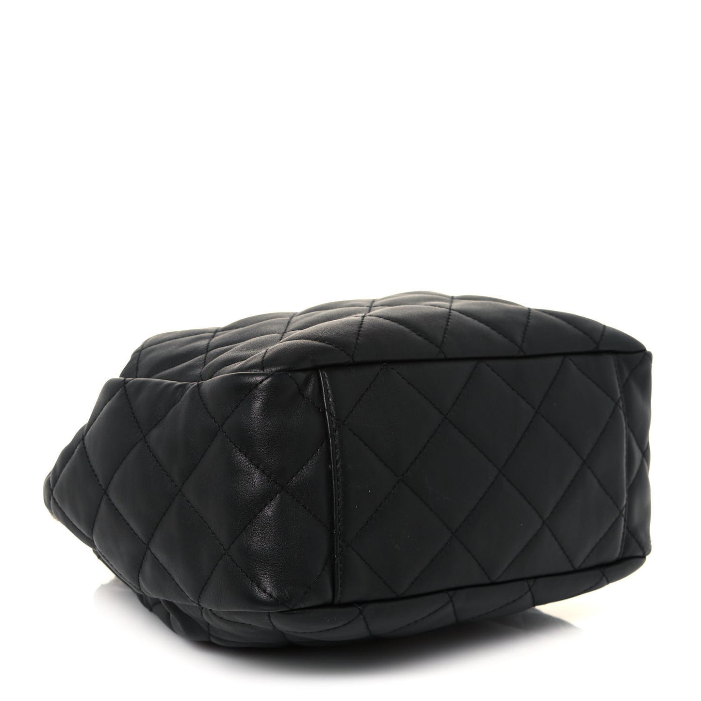 Lambskin Quilted Chain Drawstring Bag Black
