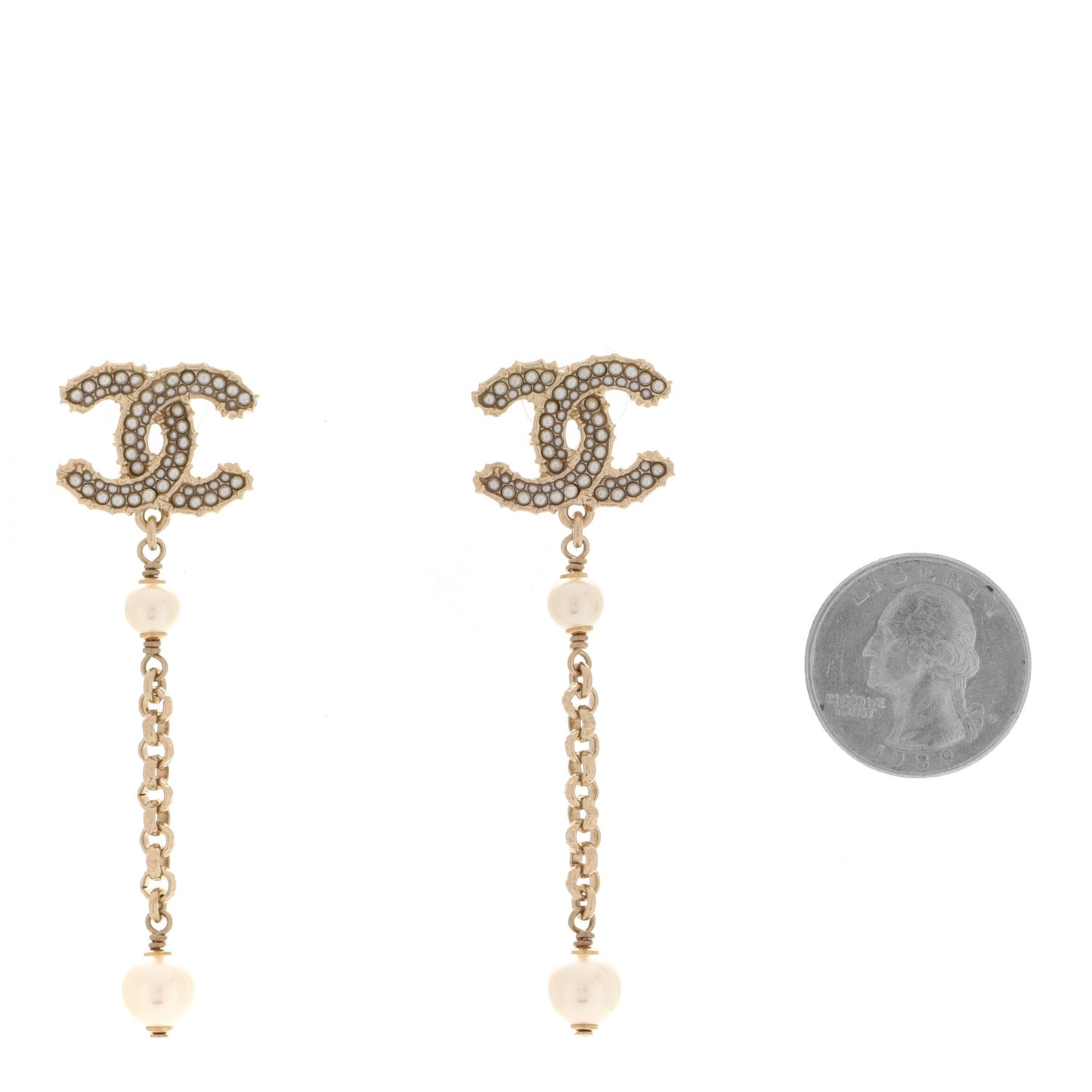 CC Pearl Drop Earrings Gold