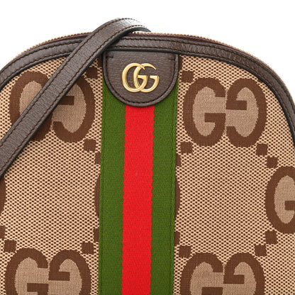 Gucci Monogram Jumbo GG Textured Dollar Calfskin Web Small Ophidia Dome Shoulder Bag Camel Ebony New Acero 7 of 12