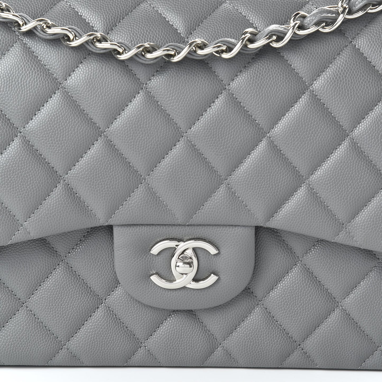 Caviar Quilted Jumbo Double Flap Dark Grey
