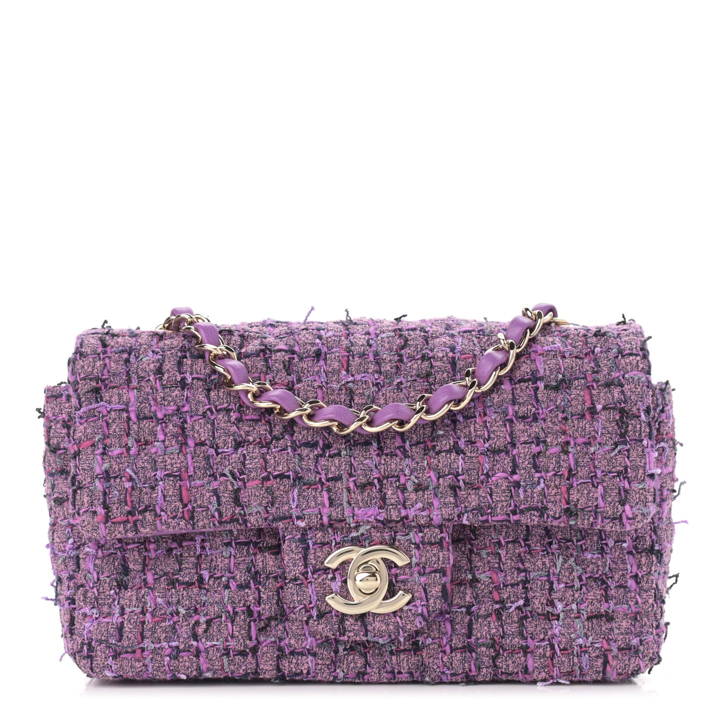 Tweed Quilted Mini Rectangular Flap Light Purple Pink Navy