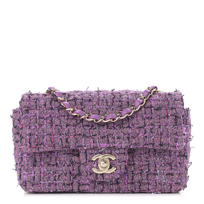 Chanel Tweed Quilted Mini Rectangular Flap Light Purple Pink Navy 1 of 10