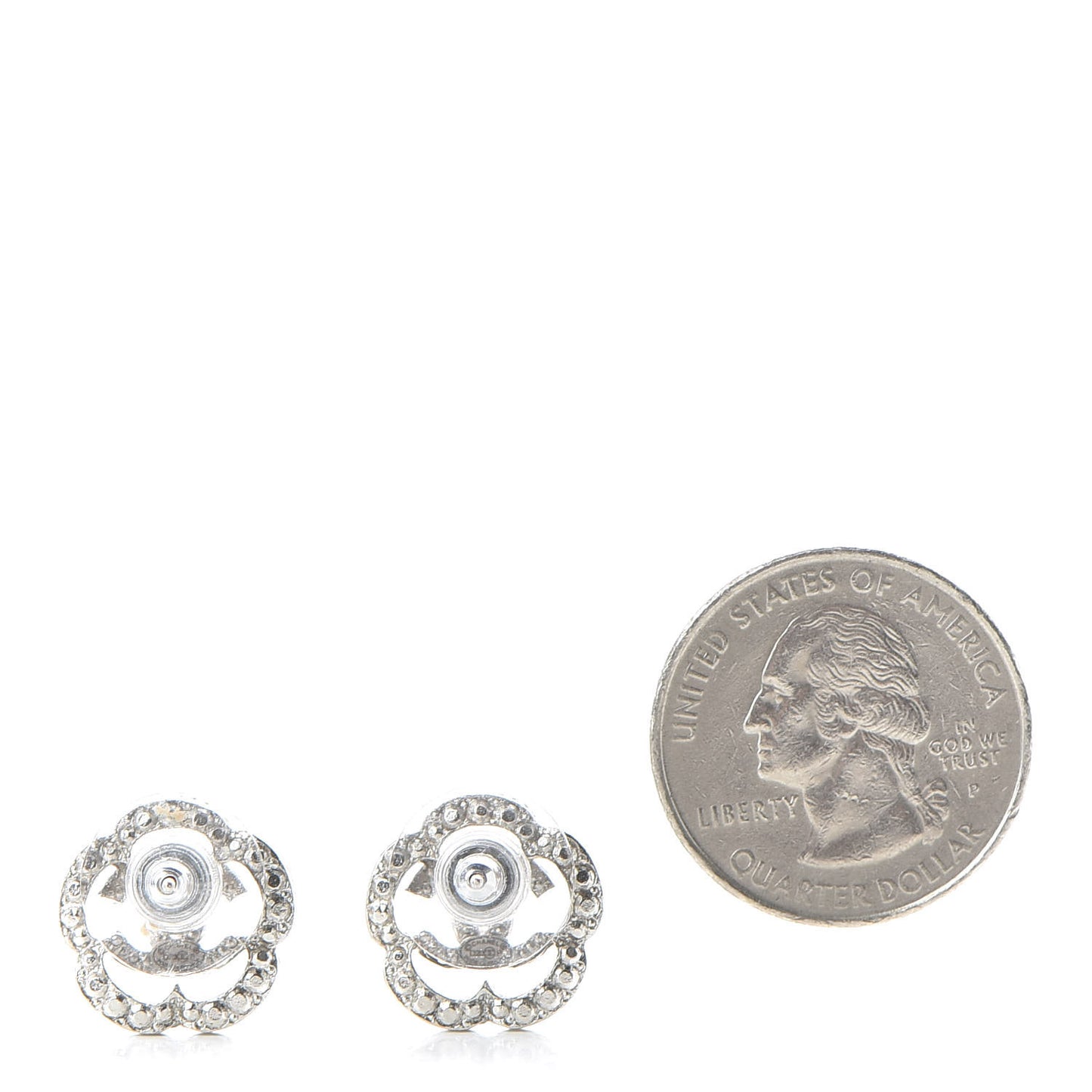 Crystal Coco Flapper Camellia CC Stud Earrings Silver