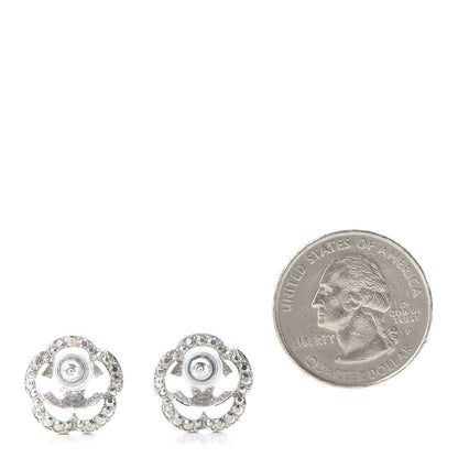 Chanel Crystal Coco Flapper Camellia CC Stud Earrings Silver 2 of 7