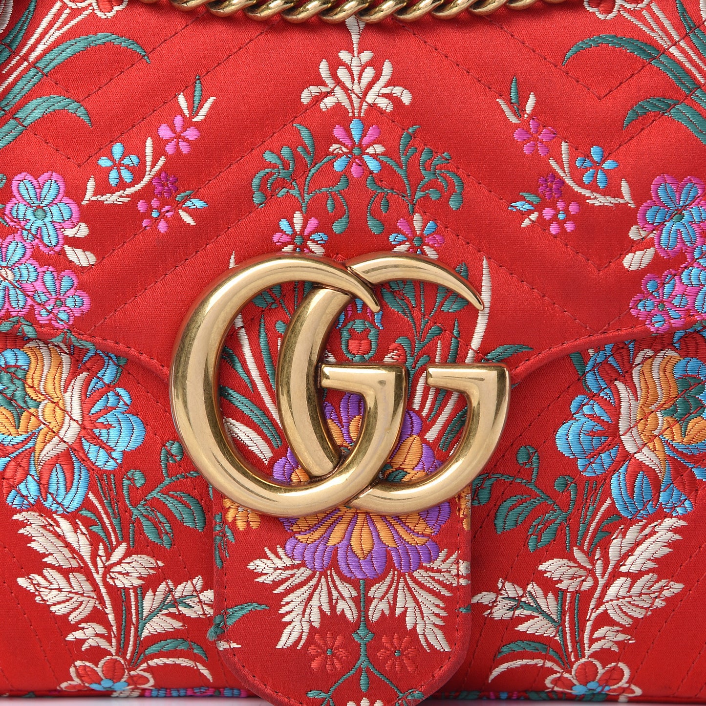 Jacquard Matelasse Floral Medium GG Marmont Shoulder Bag Red