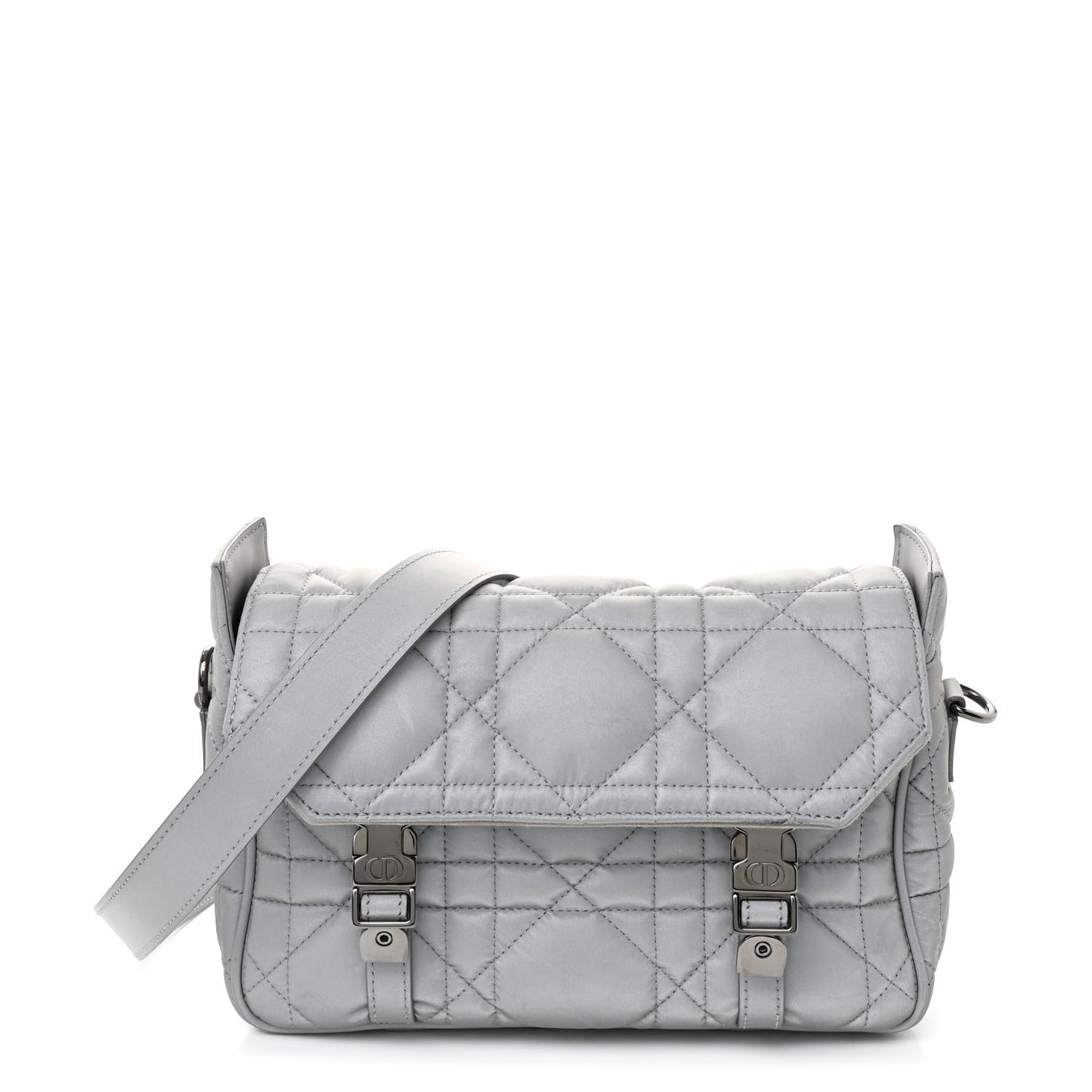 Calfskin Macrocannage Small Diorcamp Messenger Argent