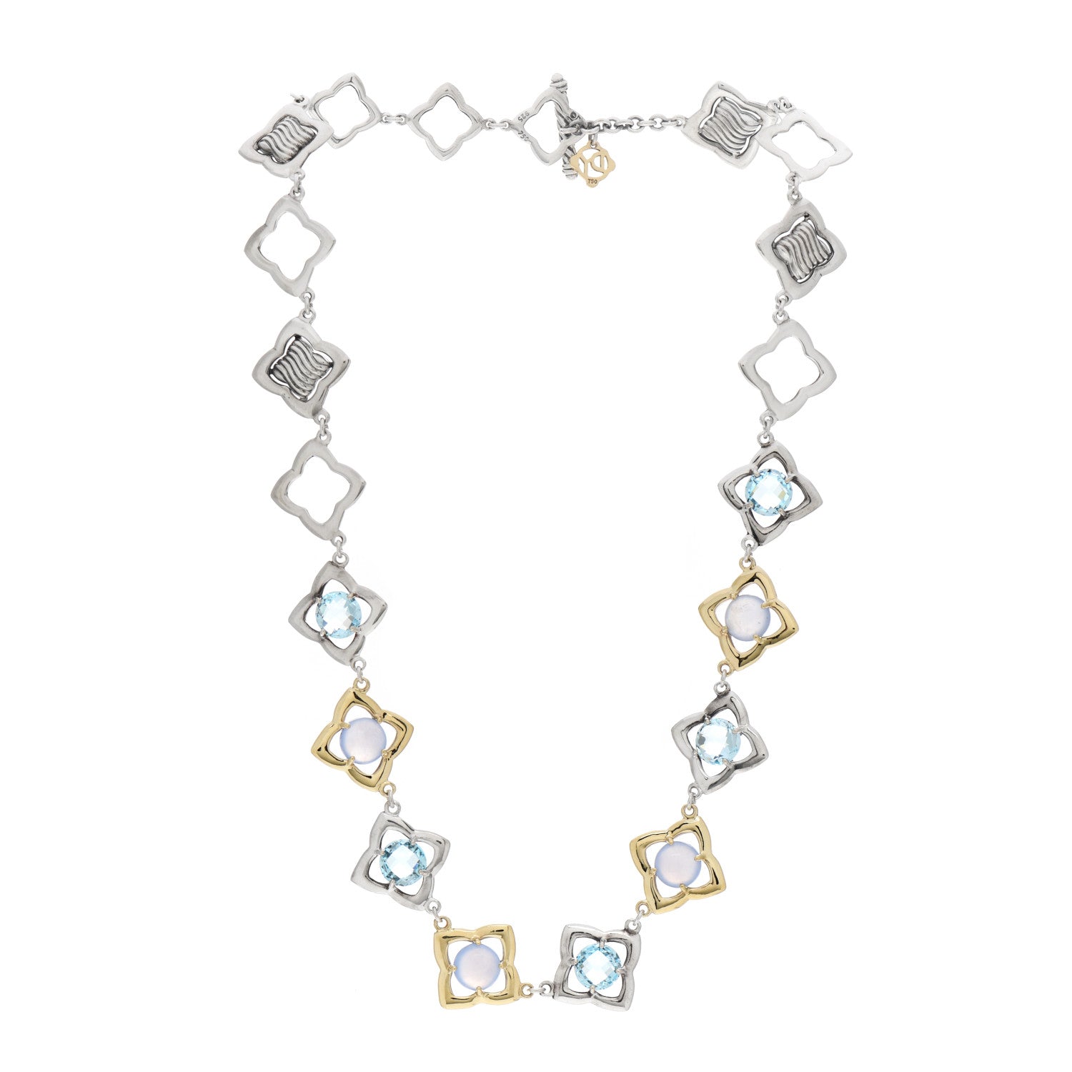 David Yurman Sterling Silver 18K Yellow Gold Chalcedony Blue Topaz Quatrefoil Necklace 3 of 4