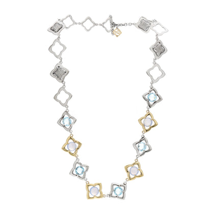 David Yurman Sterling Silver 18K Yellow Gold Chalcedony Blue Topaz Quatrefoil Necklace 3 of 4
