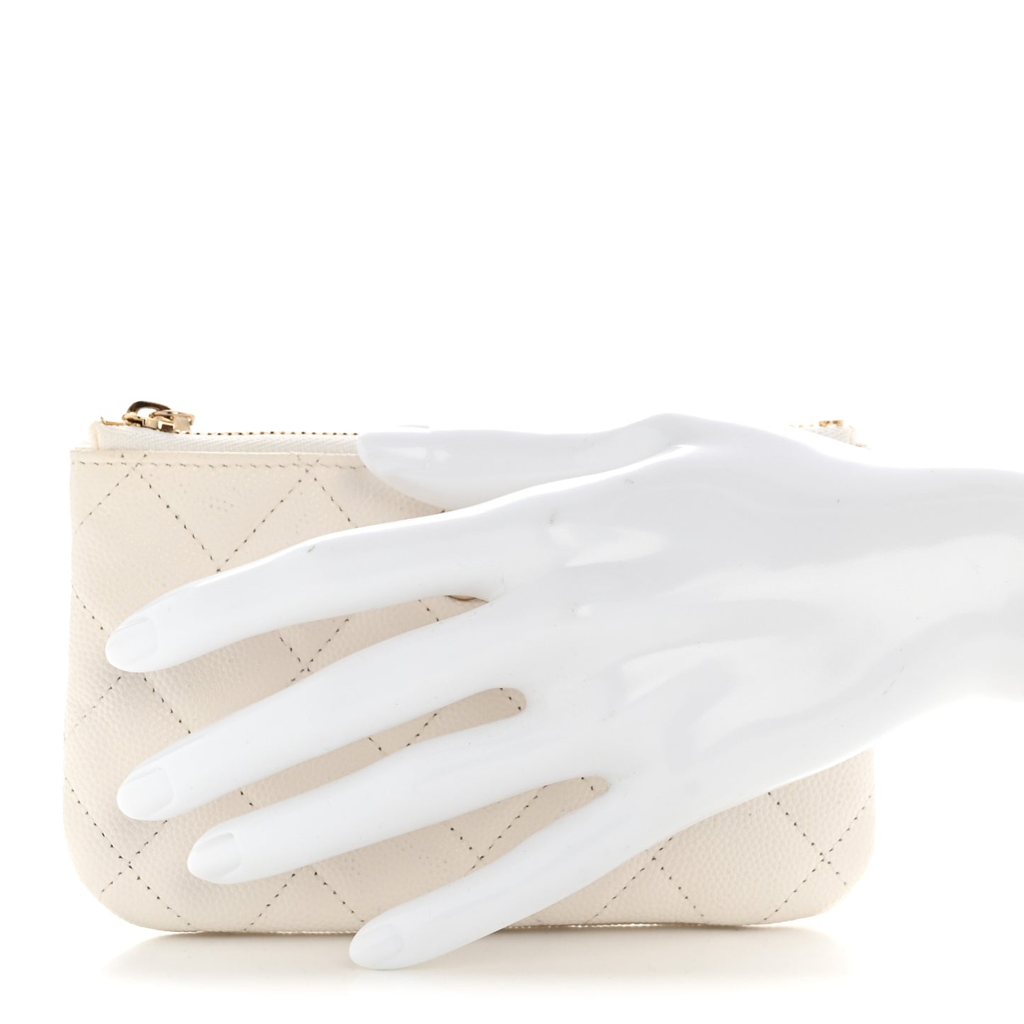 Caviar Quilted Small Cosmetic Case White