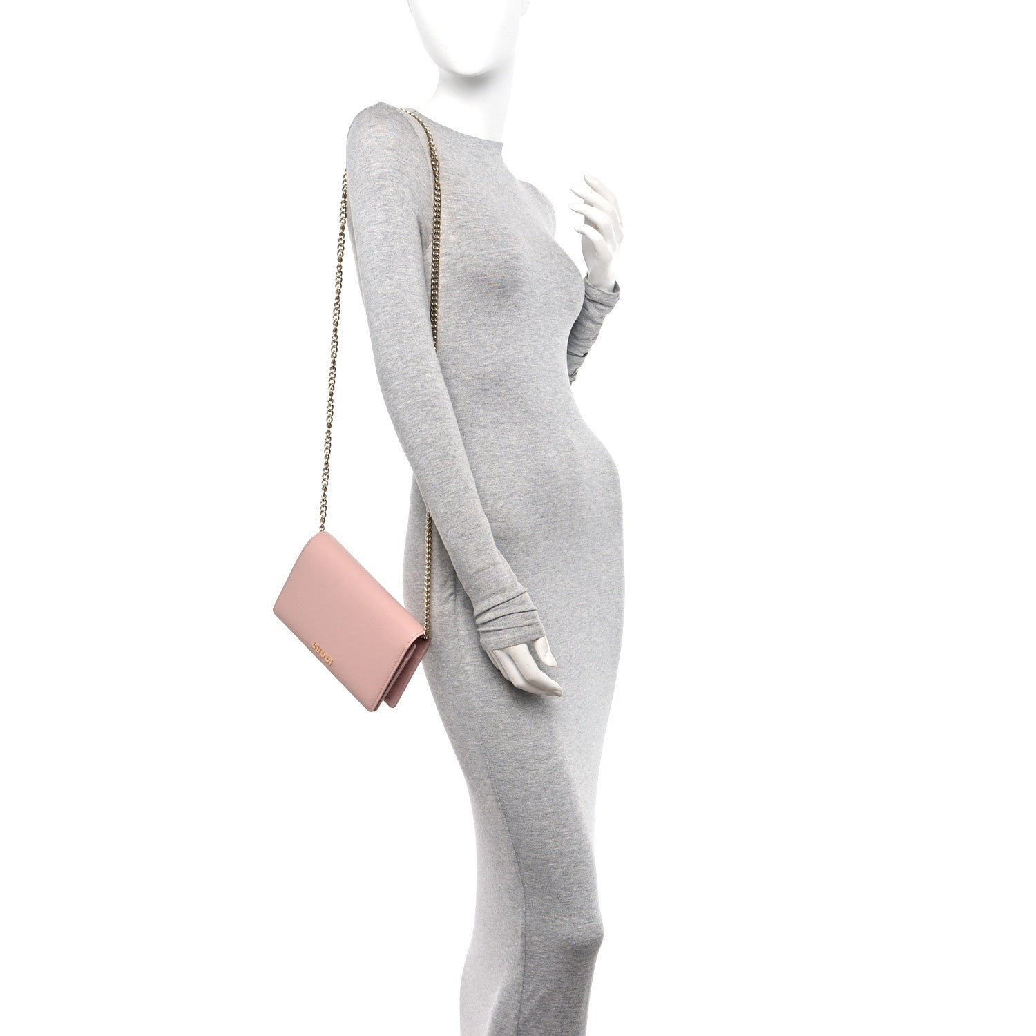 Gucci Textured Calfskin Script Logo Wallet On Chain Light Pink 2 of 14