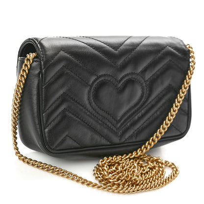 Gucci Calfskin Matelasse Super Mini GG Marmont Shoulder Bag Black 2 of 10
