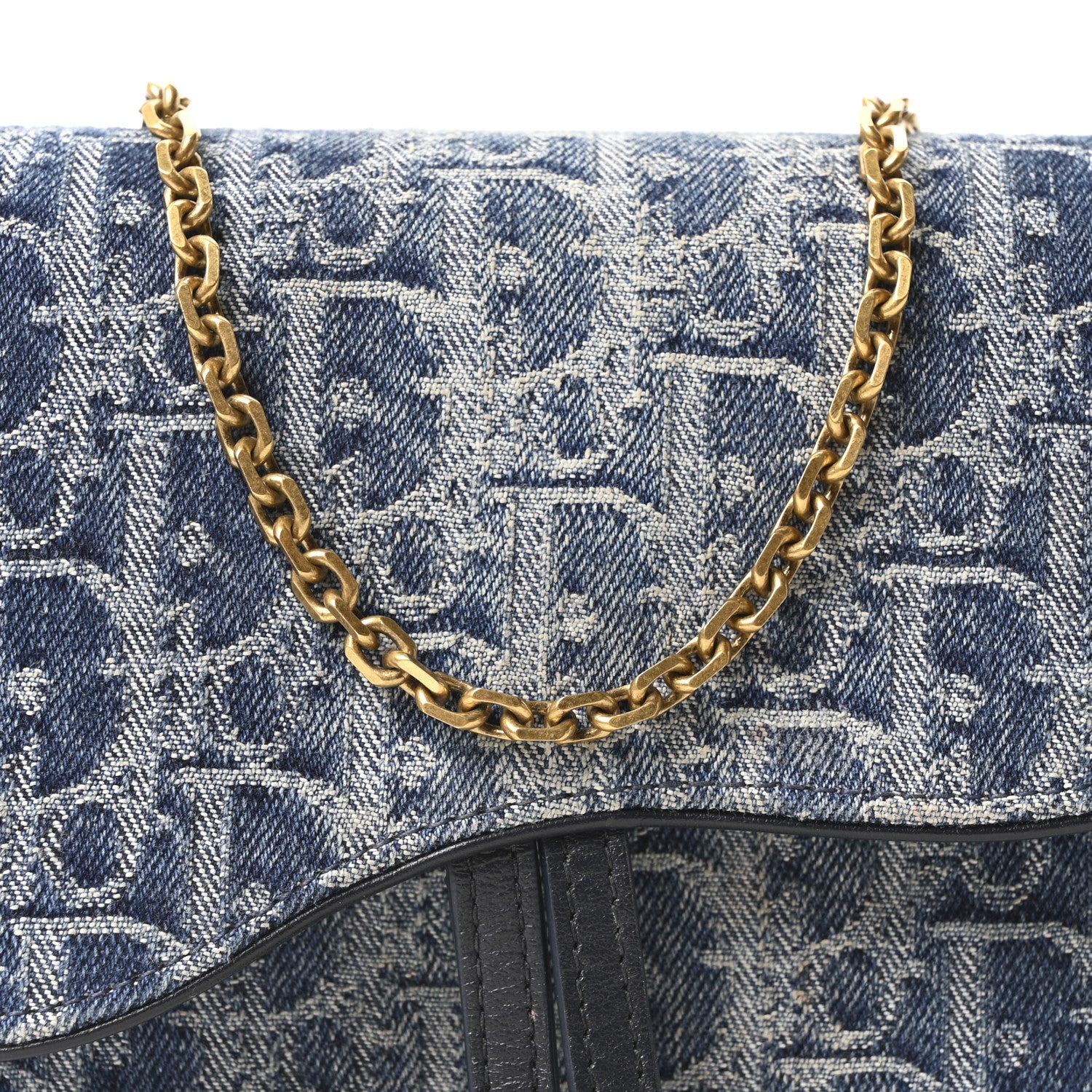 Christian Dior Oblique Denim Saddle Chain Long Wallet Blue 7 of 9