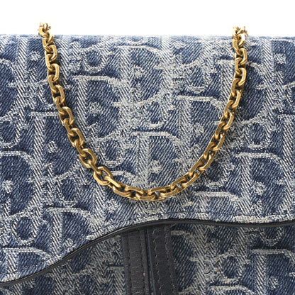 Christian Dior Oblique Denim Saddle Chain Long Wallet Blue 7 of 9