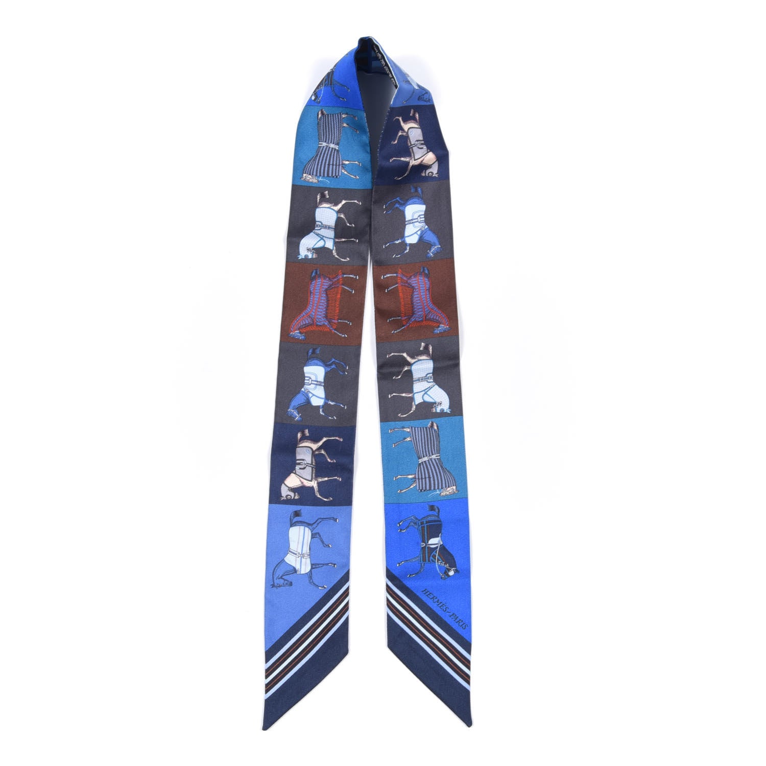 Hermes Silk Couvertures Nouvelles Twilly Marine Noisette Ciel 3 of 4