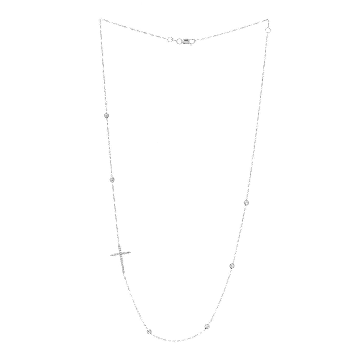 18K White Gold Diamond Integrated Cross Necklace