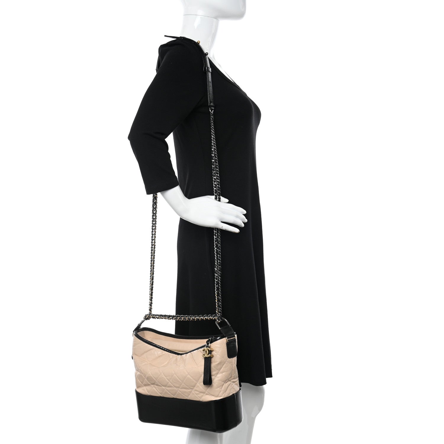 Chanel Aged Calfskin Quilted Medium Gabrielle Hobo Beige Black 2 of 10
