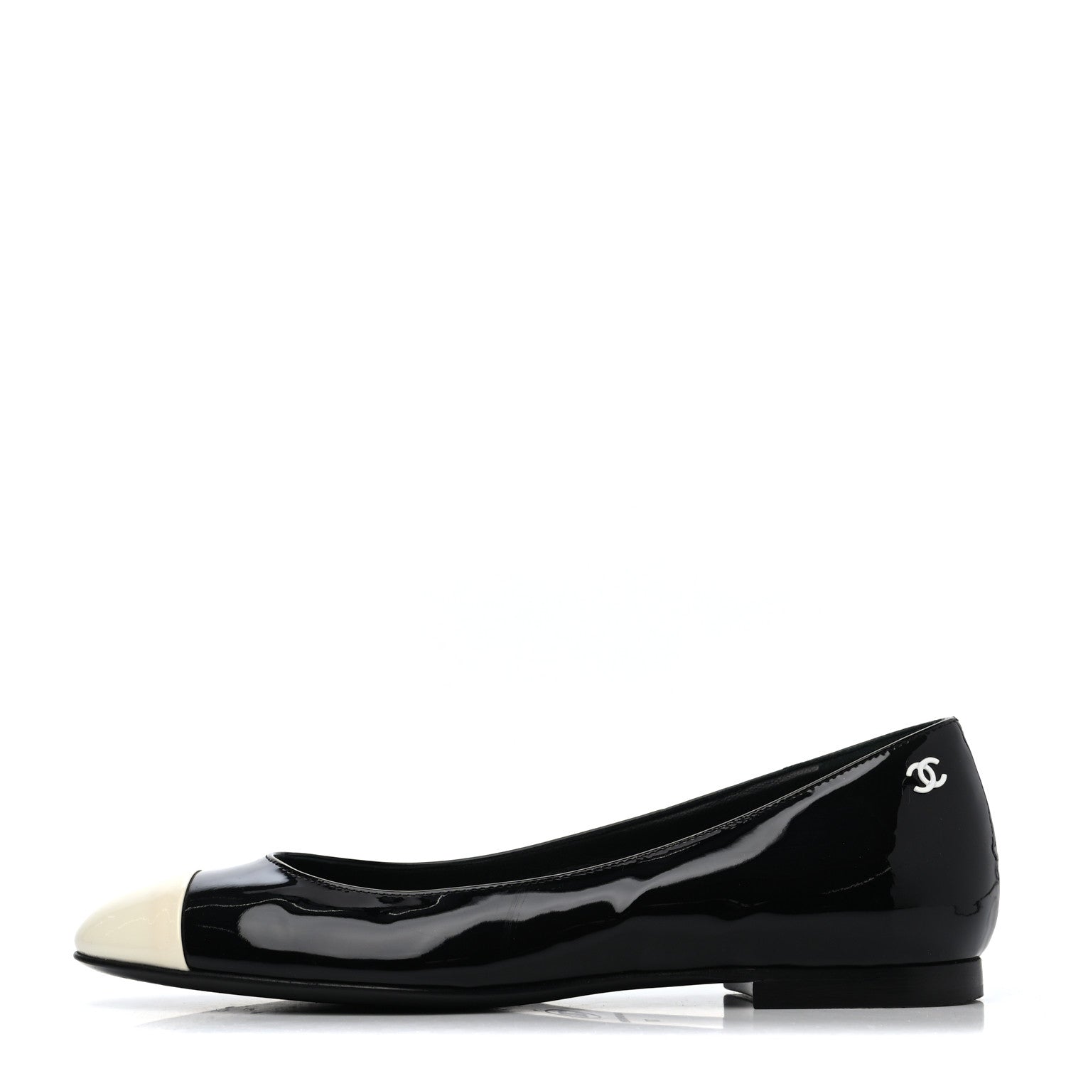 Chanel Patent CC Cap Toe Flats 37 Black White 1 of 4