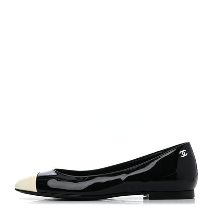Chanel Patent CC Cap Toe Flats 37 Black White 1 of 4